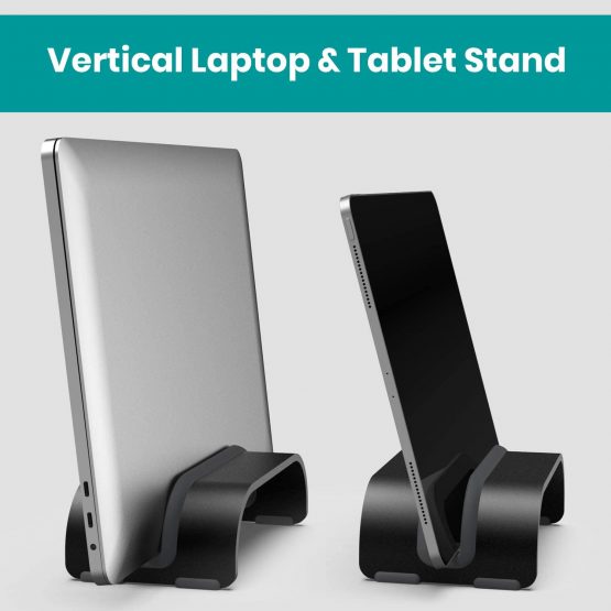 Vertical Laptop Tablet Stand, Klearlook (Space Saver Series) Aluminum Space-Saving Storage Holder Desk Organizer Compatible with Macbook/iPad and more Notebook Tablet UP to 0.7-In Thick - Silver - Image 4