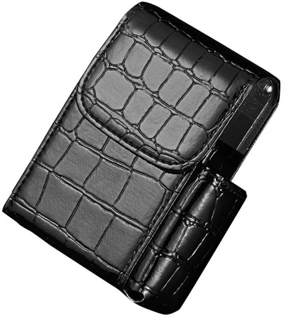Cigarette Case, Boshiho PU Leather Cigarette Box with Lighter Holder Pouch Flip Top Tobacco Holder Metal Regular 20 Cigarettes Case Great Ideal for Father's Day Gift (Black)