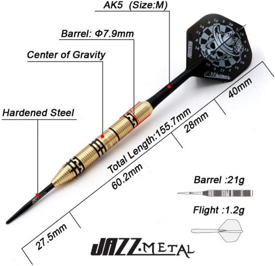 CUESOUL JAZZ-METAL 21g Steel Tip Black Coated Brass Dart Set with AK5 Integrated Flights - Image 2