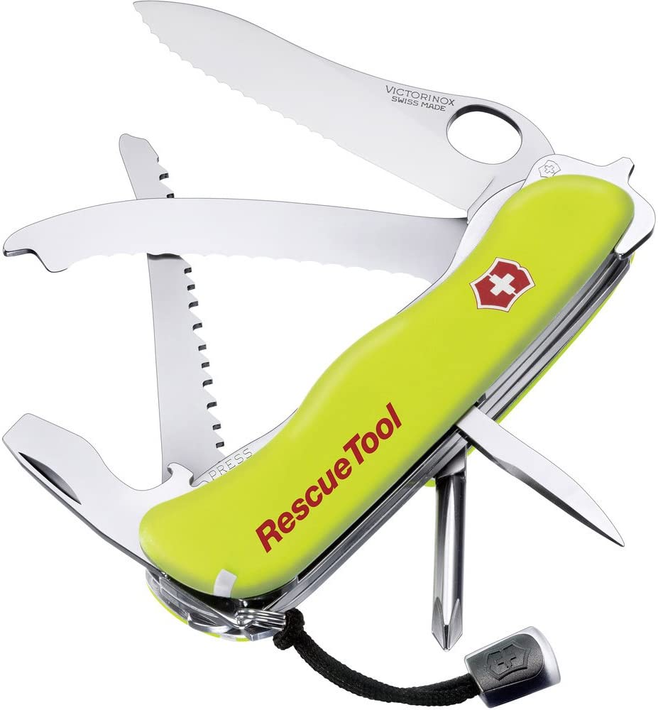 Victorinox Rescue Tool Swiss Army Knife, Large, Multi Tool, Camping Knife, 13 Functions, Window Breaker, Saw, Yellow