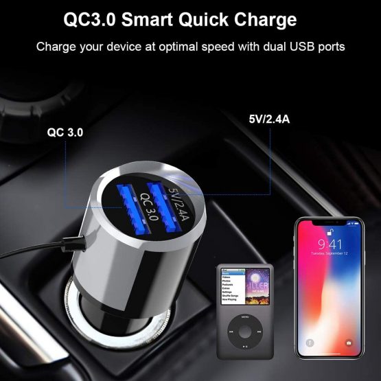 SONRU Newest FM Transmitter Bluetooth 5.0, Bluetooth Car Radio Transmitter Handsfree Car Kit QC3.0 USB Car Charger, Support TF Card AUX Input, Crystal Sound, Color Light, 1.1M Cable, 2 Install Ways - Image 4