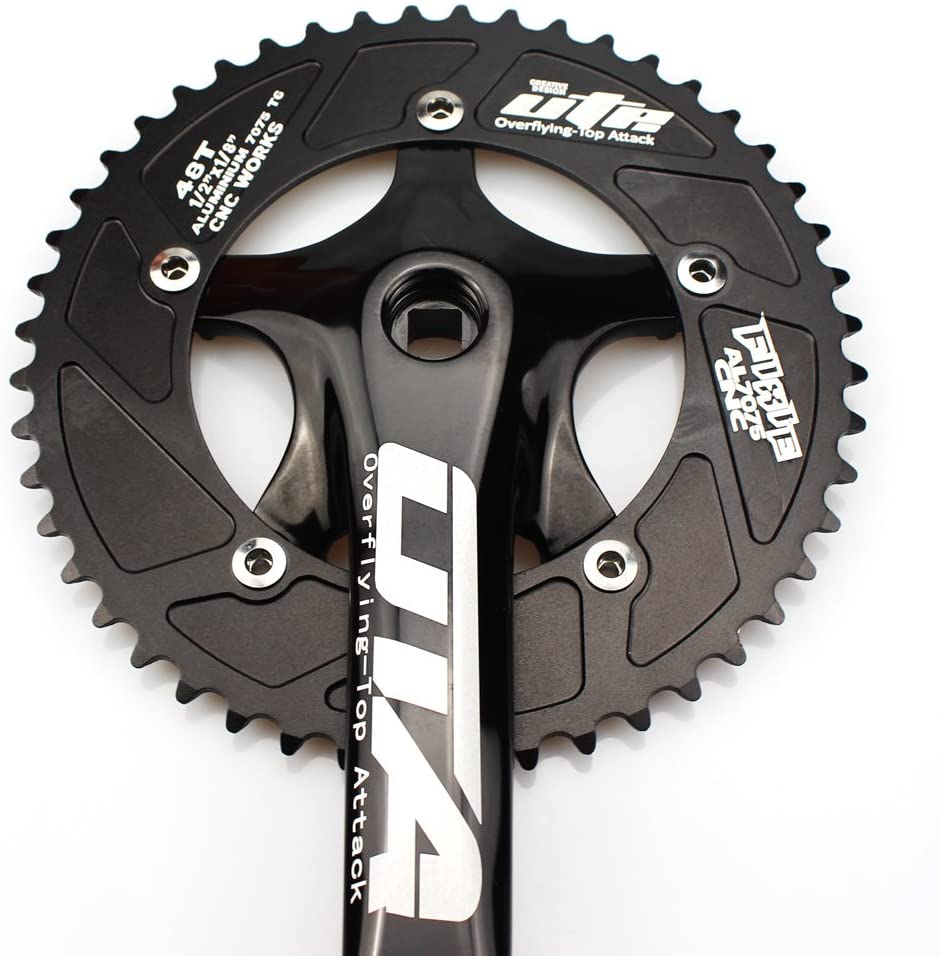 CYSKY 48T Single Speed Crankset 130 BCD 170mm Crank Arm for Single Speed Bike Fixed Gear Bicycle, Track Road Bike (Square Taper, Black) - Image 2