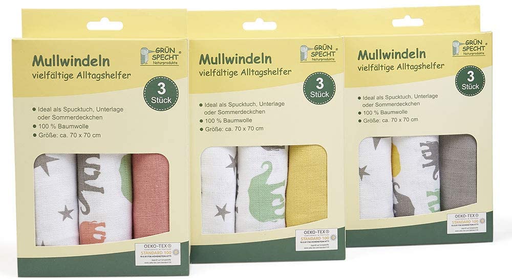 Unbekannt Grünspecht 1500-V2 Muslin Nappies Pack of 3 70 x 70 cm Mango - Image 3