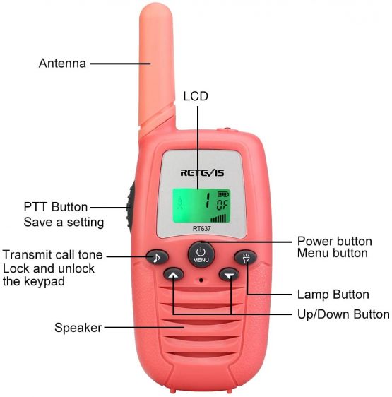 Retevis RT637 Walkie Talkies for Kids Aged 6-12, Toys Gifts with Flashlight, Long Range 16CH VOX Rechargeable for Children Family Travel Vocation Outdoor Indoor Games (1 Pair, Pink) - Image 2