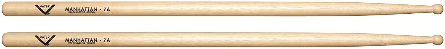 Vater - Manhattan 7A - Ball Wood Tip - American Hickory Drumstick - VH7AW, Hickory Wood
