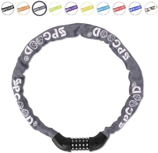 SPGOOD Bike Locks Heavy Duty/Bicycle Chain/Cycling Lock (14 Colors) 5-Digits Codes Resettable 100,000 Codes for Bike Cycle, Moto, Door, Gate Fence 830mm Length