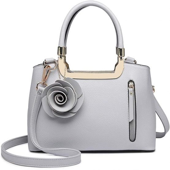 Miss Lulu Women Elegant Top Handle Bag Small Trend Shoulder Bag Pu Leather Flower Charm Structured Handbag Crossbody Bag