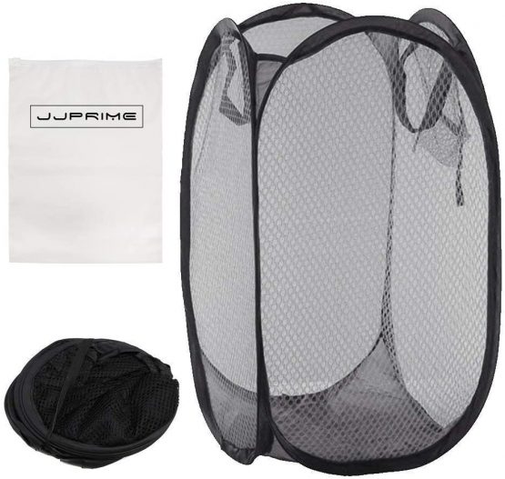 JJOnlineStore Foldable Pop Up Mesh Washing Laundry Basket Bag, Fabric, Black, 29x29x47.5cm