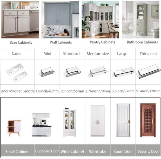 Cupboard Magnetic Door Catch Jiayi 4 Pack Cabinet Door Magnet 8KG Pull Stainless Steel Cupbord Door Magnetic Catches Heavy Duty Magnetic Cuoboard Latches for Kitchen Drawer Door Magnets Catcher - Image 2