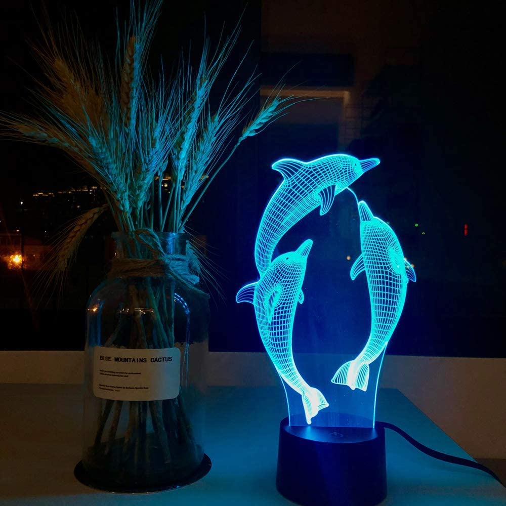 PONLCY 3D Illusion Lamp Dolphin Led Night Light, 16 Colors Changing USB Desk Lamps with Remote Control - Image 3