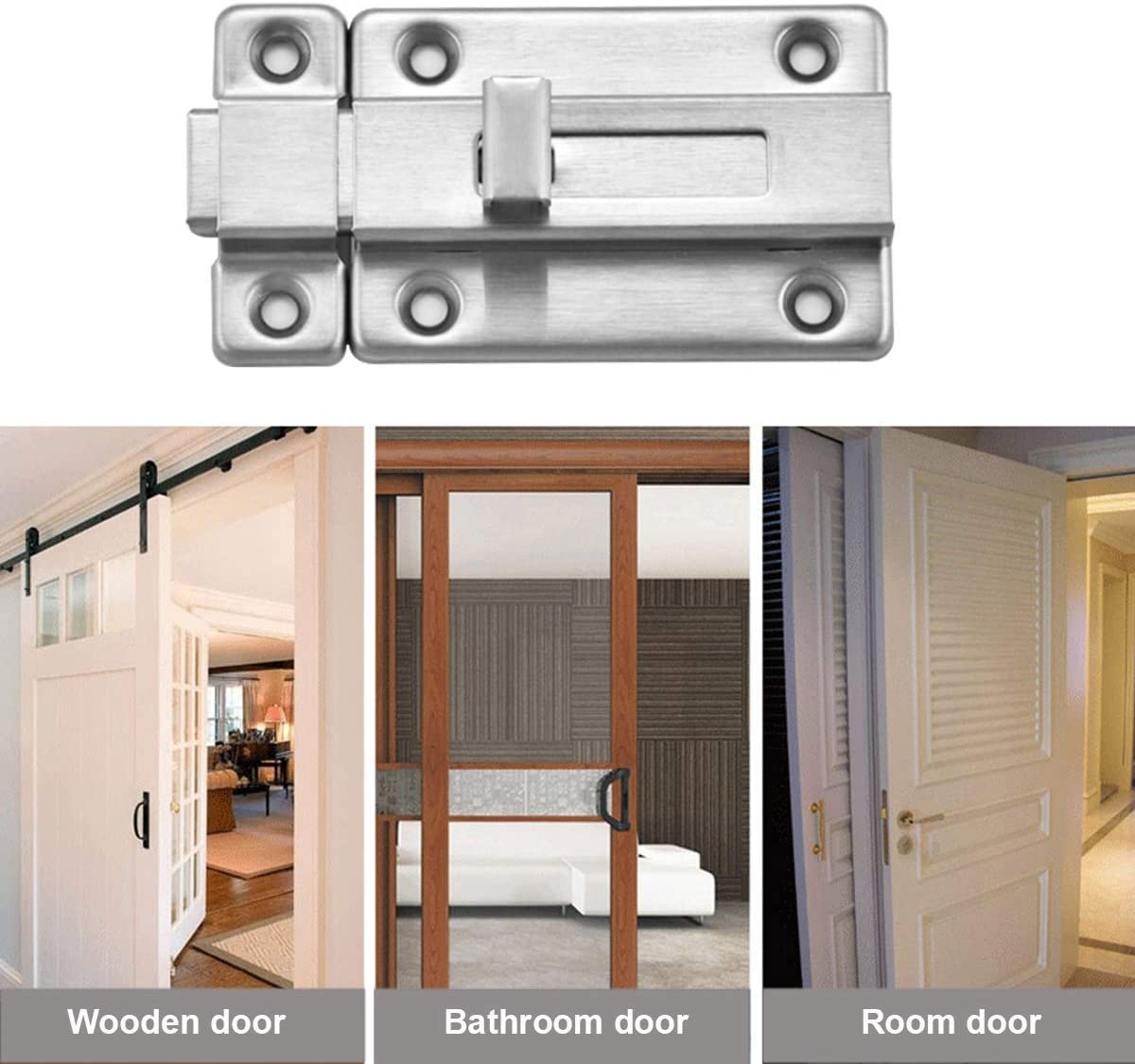 Door Bolts, 2 Pieces Stainless Steel Door Latch Gate Latch Sliding Door Lock - Image 4