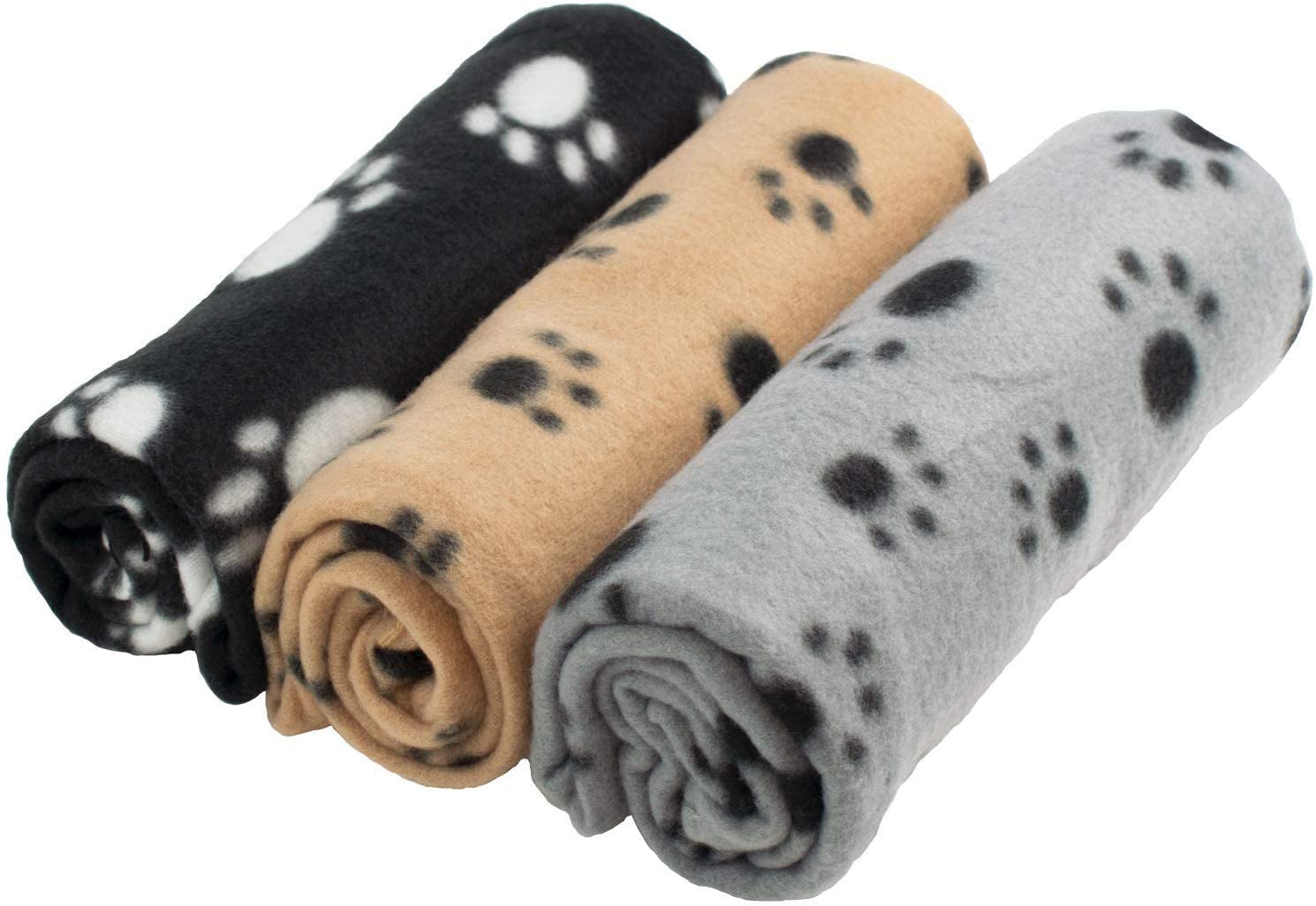 YIQI paw print pet blanket for dog or cat soft finish, heavy duty winter blanket, fleece blanket cosy cat bed