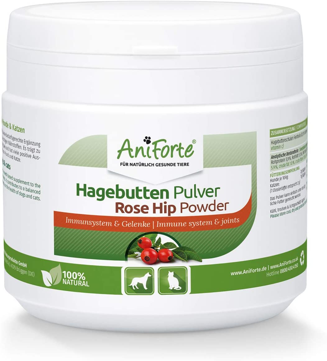 AniForte Rosehip Powder for Dogs and Cats 250g, 100% Finely Grounded Rose Hips, Rich in Natural Vitamin C