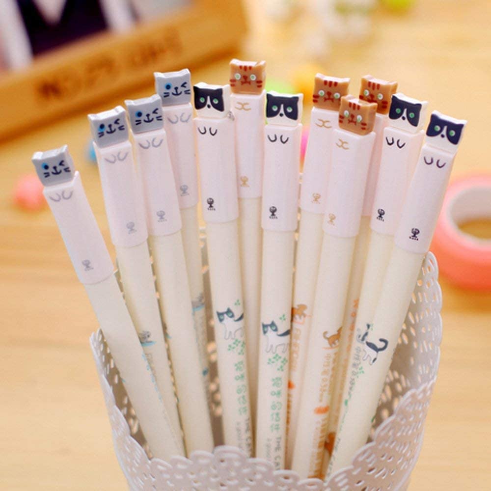 rayinblue Cute Cat 0.38 mm Gel Ink Rollerball Pens Novelty Pens for Birthday Gift School Office Stationery Back to School Gift Christmas Xmas Gift Set of 12 (Black) - Image 2
