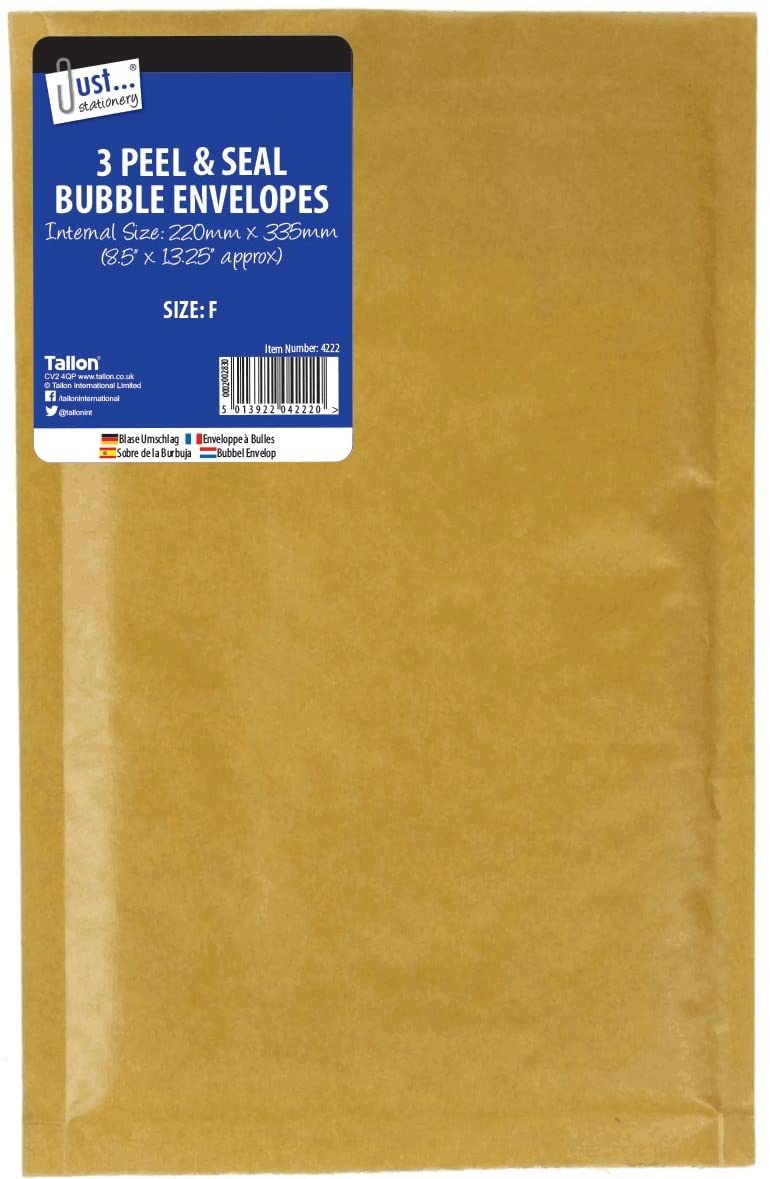 Just-Stationery Size F 220 x 335 mm Bubble Envelope (Pack of 3)