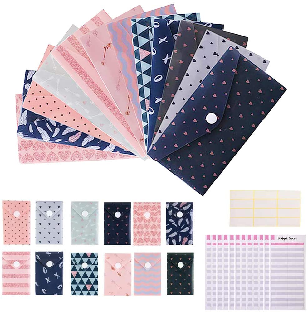12 Pack Cash Budget Envelopes System Waterproof Reusable Plastic Cash Envelope 12 Pack Plastic
