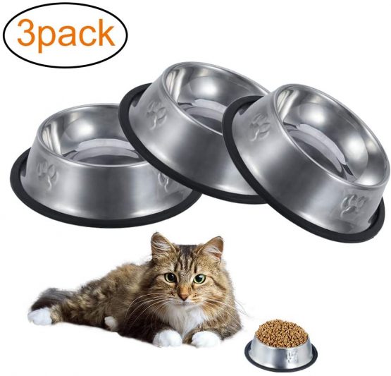 upain 3 Pieces Cat Bowls Non Slip Stainless Steel Pet Feeding Bowls Cat