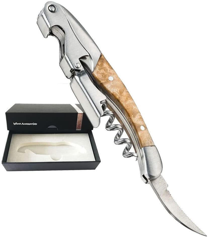 Smaier Wine Opener, Waiter Corkscrews Premium Rosewood Handle All-in-1 Bottle Opener - Best Bar Wine Accessories and Gift