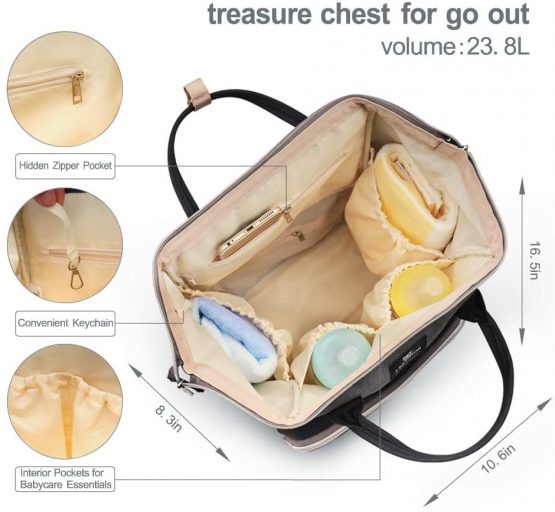 Hafmall Changing Bag Backpack Waterproof Travel Baby Bag, Stylish Large Capacity Nappy Backpack with Changing Mat and Stroller Straps (Black+Gray) - Image 3