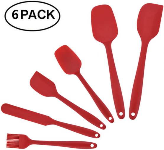 FUKTSYSM Silicone Spatula - New 6 Pcs Silicone Spatula 446°F Heat Resistant Seamless Rubber Spatulas with Stainless Steel Core Kitchen Utensils Non Stick for Cooking, Baking and Mixing (Red)