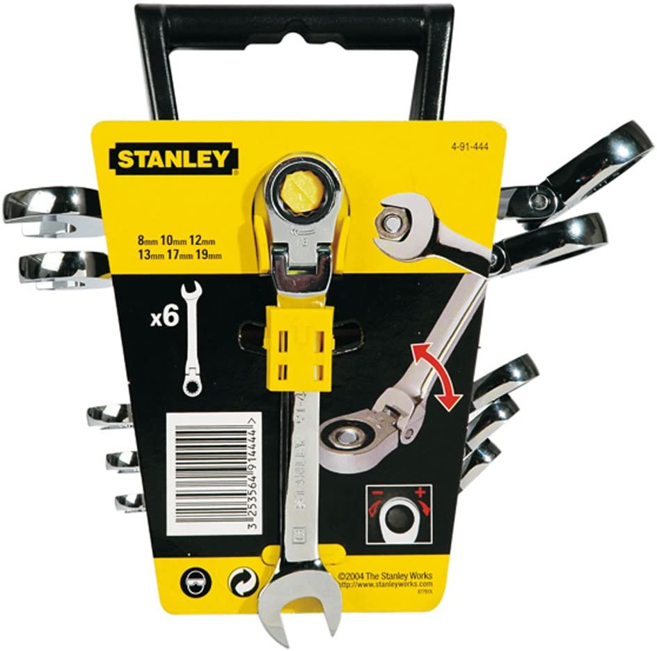 Stanley 4-91-444 Combination Spanner with Ratchet Swivelling, Silver, Set of 6 Piece