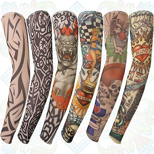 Gospire Fashion Nylon Fake Temporary Tattoo Sleeves Arm Stockings Halloween Tattoo Soft For Men Women, Multicolor, average size