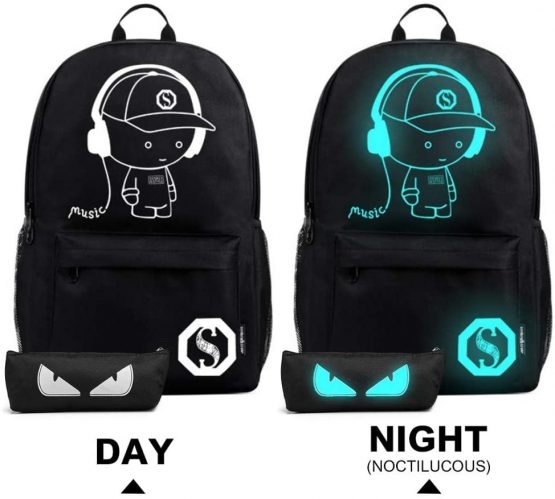 Kono School Backpack Durable 15.6 inch Laptop Rucksack,Waterproof College Anime Luminous Daypack Glow in the Dark (Black Set) - Image 2