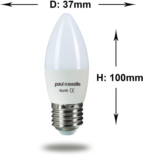 2 Pack 7W Candle LED Light Bulbs ES / E27 / Edison Screw Paul Russells 7W=60W C37 Chandelier 4000K Cool White 60W Incandescent Replacement - Image 3