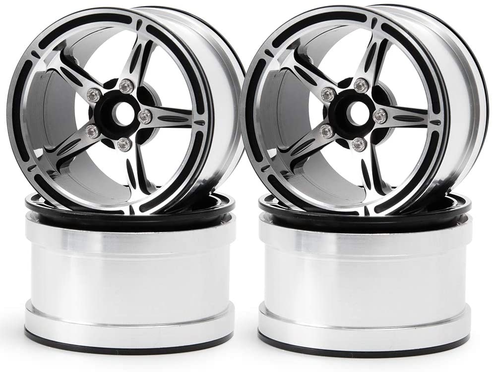 XUNJIAJIE 4PCS Aluminium Alloy 2.2inch RC Beadlock Wheels Rims for 1/10 Crawler Truck Car Axial Wraith (Silver+Black)