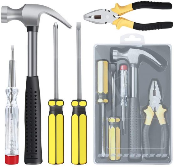 E·Durable Household Hand Tool Kit 5 Pieces Home Tool Set General Repair Toolkits for DIY Home Garage and Workshop with Toolbox …