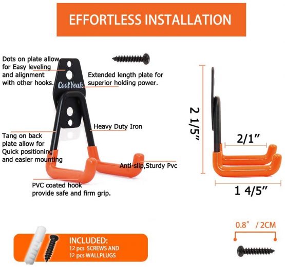 CoolYeah Steel Garage Storage Utility Double Hooks, Heavy Duty for Organizing Power Tools,Small U Hooks (pack of 6, 2 × 2.8 × 4.2 inches) - Image 2