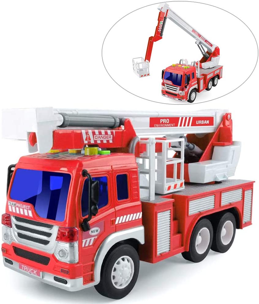 GizmoVine Fire Engine Toys, Large Fire Truck with Lights Sound Rescue Ladder, Friction Powered Large Toy Firetruck