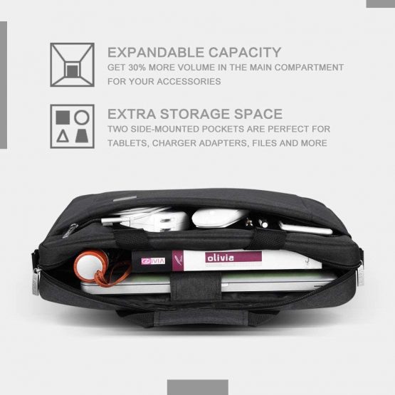 Voova Laptop Bag Case 14-15.6 Inch Computer Sleeve Messenger Bag with Shoulder Strap Expandable Waterproof Business Briefcase with Tablet Pocket for Men Women Travel School Lawyer-Black - Image 3