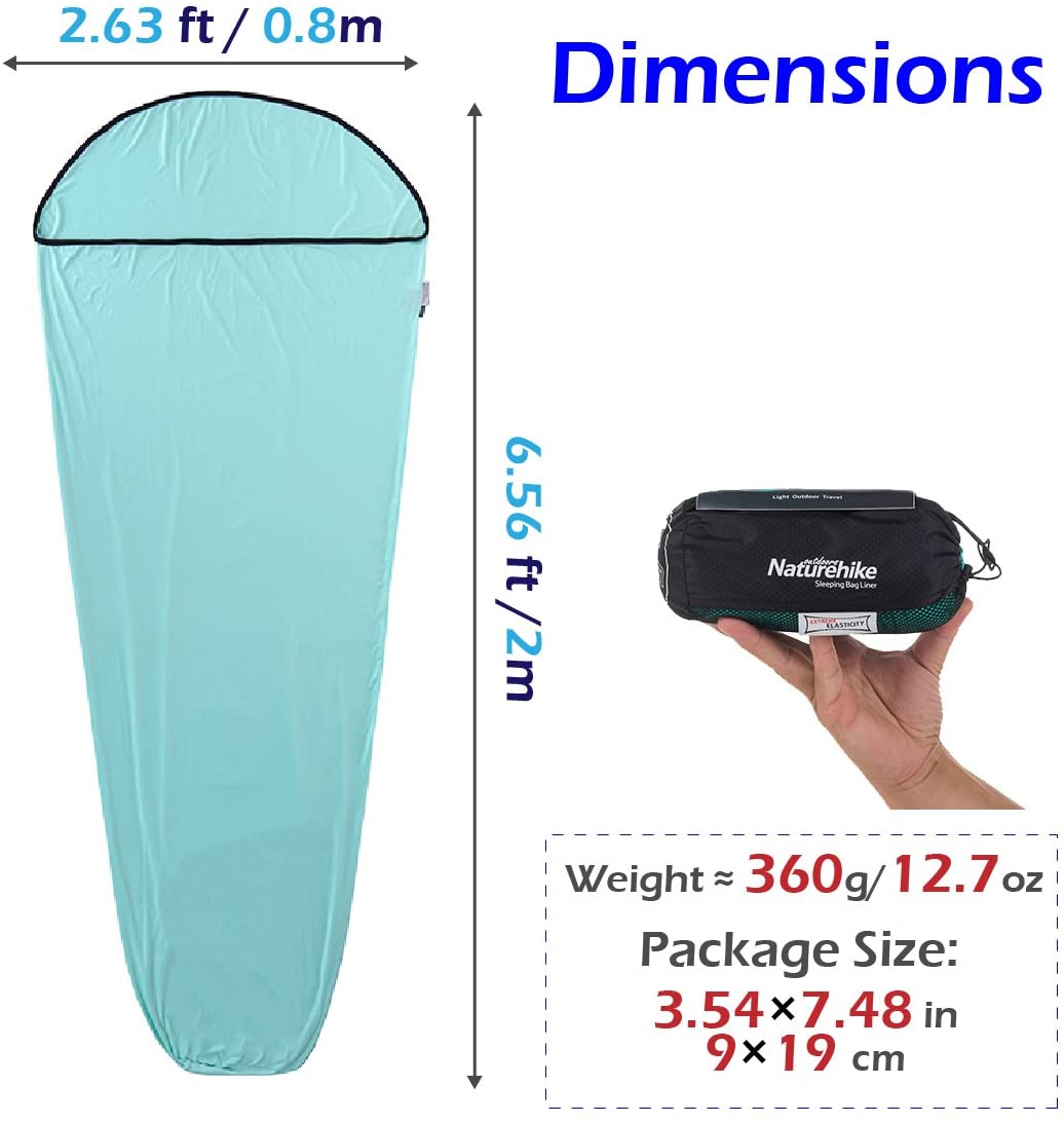 Azarxis Mummy Sleeping Bag Liner 200cm×80cm Lightweight High Stretch Travel Sheet Waterproof