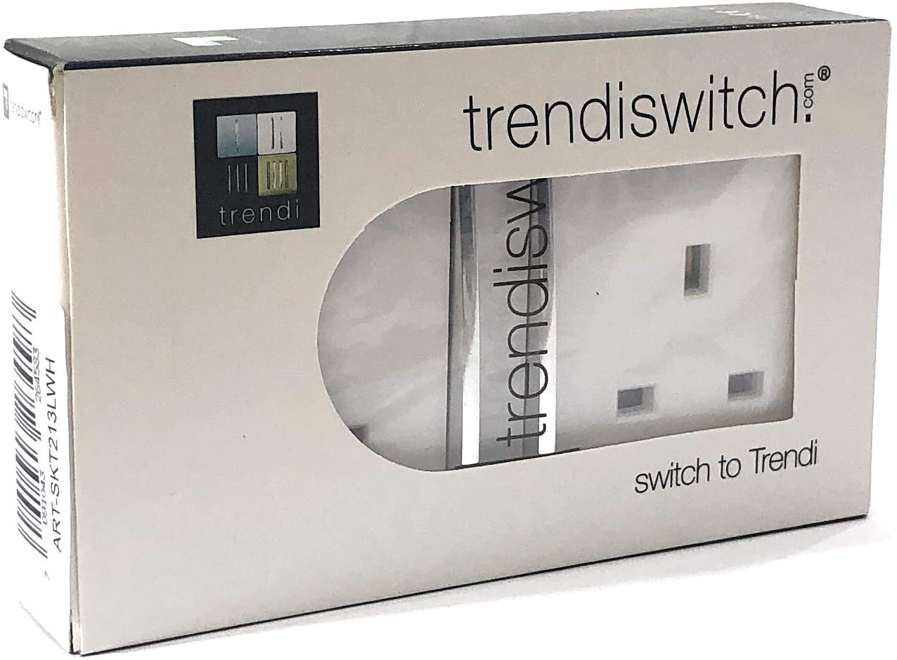 Trendi 2 Gang Raised Artistic Modern Glossy Screwless 13 Amp Single Pole with Chrome Switched UK Standard Electrical Double Wall Plug Socket in Ice White - Image 3