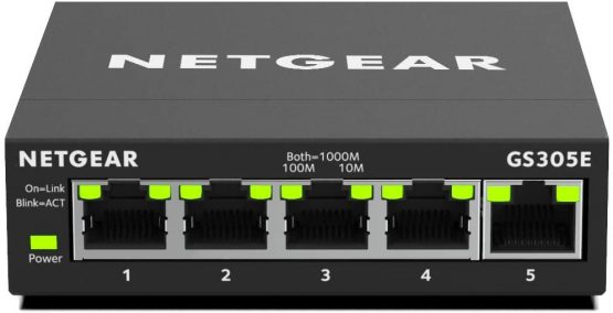NETGEAR 5 Port Gigabit Ethernet Plus Network Switch (GS305E) - Desktop or Wall Mount, Home Network Hub, Office Ethernet Splitter, Silent Operation