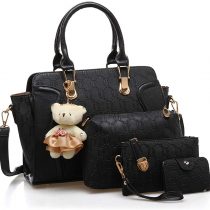 Pahajim Womens Handbag and Purse Set PU Leather Top Handle Satchel Tote Crossbody Messenger Bag Ladies Shoulder Bags for Shopping Travel Gift Sets (Black)