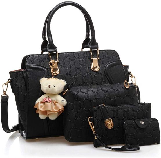 Pahajim Womens Handbag and Purse Set PU Leather Top Handle Satchel Tote Crossbody Messenger Bag Ladies Shoulder Bags for Shopping Travel Gift Sets (Black)