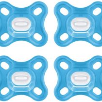 MAM Comfort Dummy Mini X-Small 0+ Months Boys Blue, Hospital-Grade Silicone, Pack of 4, incl. 2 Travel Boxes