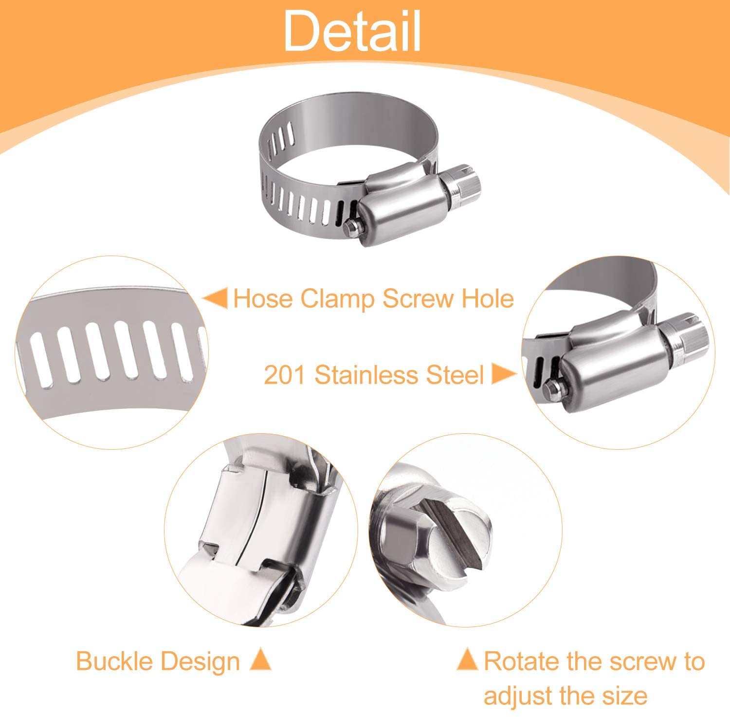 MIAHART 80PCS Adjustable 6-38mm Pipe Tube Clamps - 7 Sizes Hose Ducting Worm Drive Clamps in PP Storage, Silver - Image 4