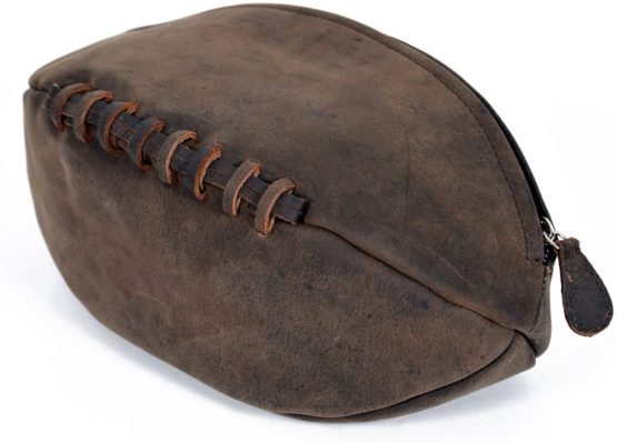 Lakeland Leather Real Leather Rugby Ball Washbag in Vintage Style with Waterproof Lining in Chocolate Brown