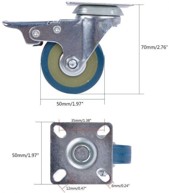 GBL - Castor Wheels 50mm + Screws 200KG | 4 Moving Caster Wheels with Brake Heavy Duty Swivel Wheels for Furniture - Trolley Wheels with PU Rubber | Heavy Duty Castors for Furniture - Image 2