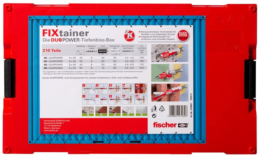 Fischer fixtainer, Wall Anchor Set, 539867, Fixtainer Duopower Tiefenbiss (De) - Image 3