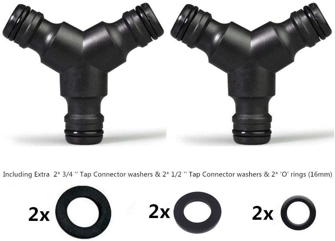 TOPWAYS 2 pack Snap On Hose Splitter (3 Way) 1/2" Y Male Garden Hose Connector, Black, 1/2 pollice, 3/4 pollice - Image 2