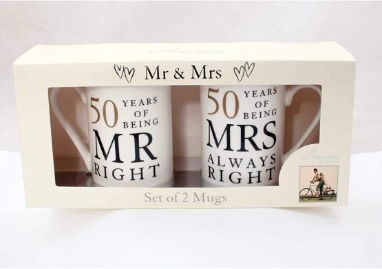 50th Anniversary Gift Set of 2 China Mugs 'Mr Right & Mrs Always Right' - Image 3