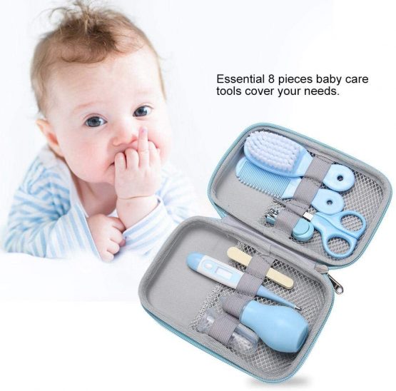 Fdit 8 in 1 Baby Grooming Kit Infant Manicure Care Set Baby Manicure Set Including Nail Clipper Safety Scissors Hair Brush Nail File(Blue) - Image 2