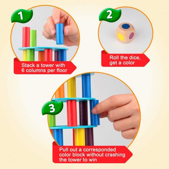 Coogam Wooden Leaning Tower Game - Tumbling Block Toppling Timber Stacking Tower Toy Games Montessori Gift for Kids - Image 3