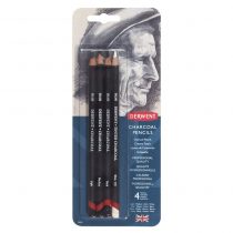 Derwent Charcoal Drawing Pencils, Set Of 4, Light, Medium, Dark & Tinted Charcoal White, Professional Quality, 39000