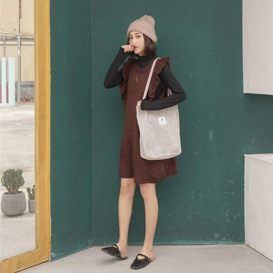 Corduroy Tote Bag,ZhengYue Women's Canvas Shoulder Handbags Schoolbag Big Capacity Shopping Bag,Printed Travel Cross Body Bag College Bookbag for Girls Ladies - Image 4