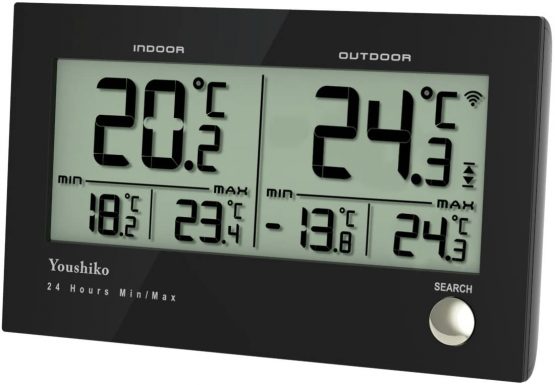 Youshiko Digital Wireless Indoor outdoor Weather Thermometer, Gauge, Monitor Temperature, Meter for Home Office (with outdoor Sensor) Min/Max Records (24 Hour Auto Reset)